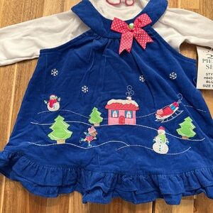 Rare Too Baby Girls 12M Blue Corduroy Winter Snowman Jumper Bodysuit Set H843120